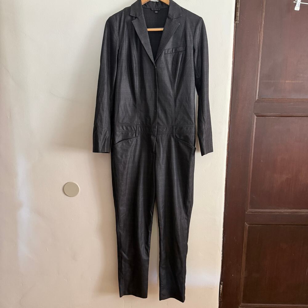 SISLEY Paris Gray Plaid Menswear inspired Boiler Suit Jumpsuit  Size 42